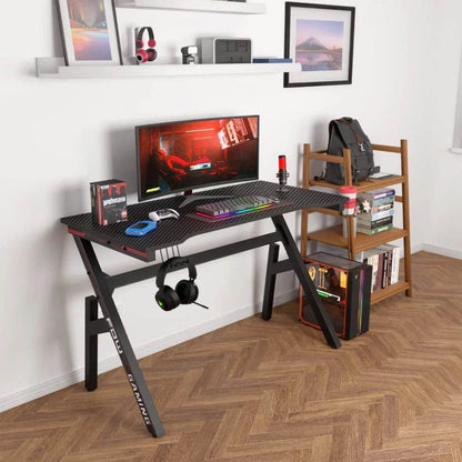 47 Inch Home Office Desk Extra Large Modern Ergonomic PC Carbon Fiber Table Gamer Workstation with Cup Holder Headphone Hook - MarvelouStoree