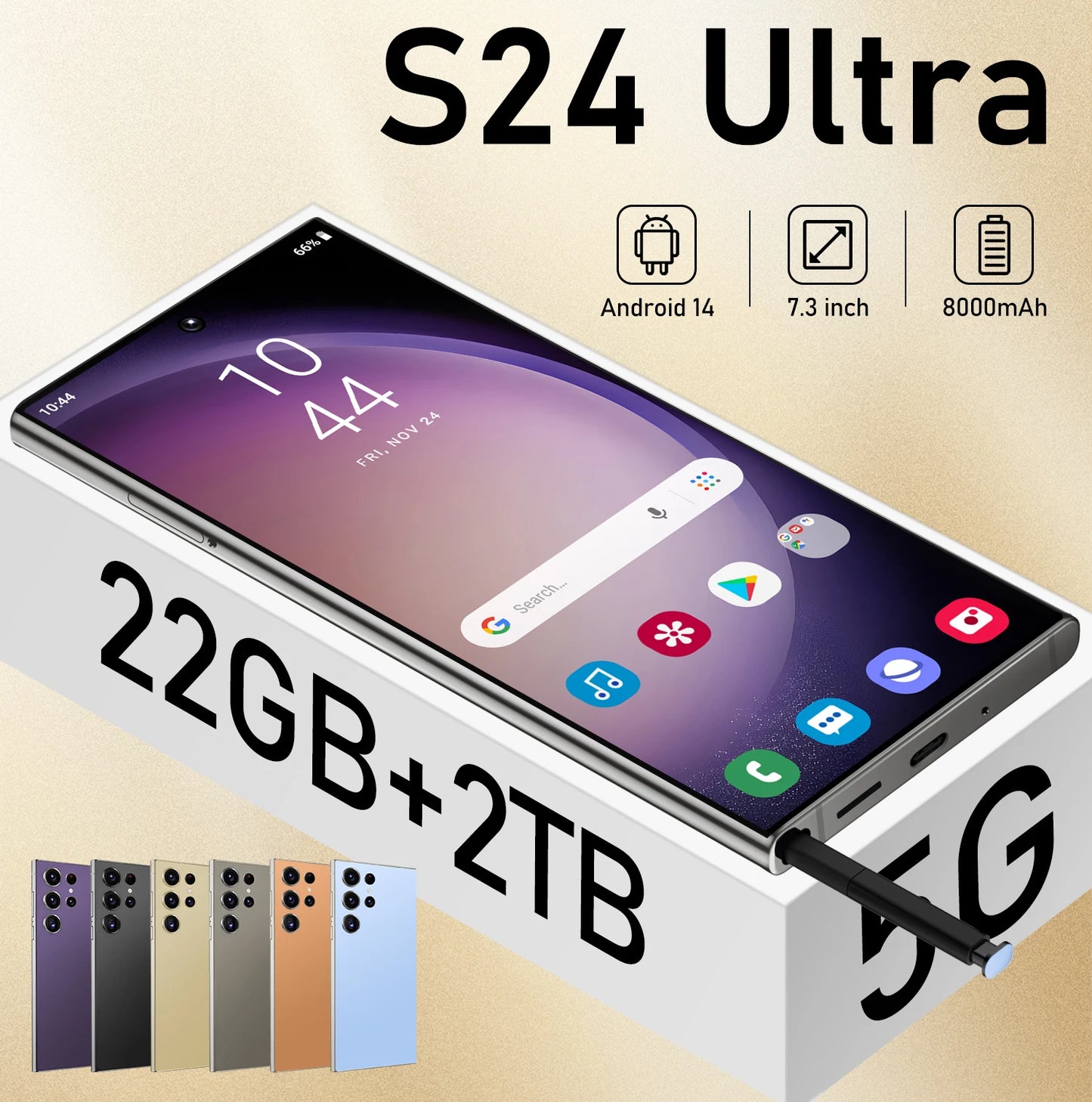 S24 Ultra Smartphone 5G Original 7.3 Inch HD Screen Dual Sim 8000mAh Battery 108MP Camera Android Global Version CellPhones Case