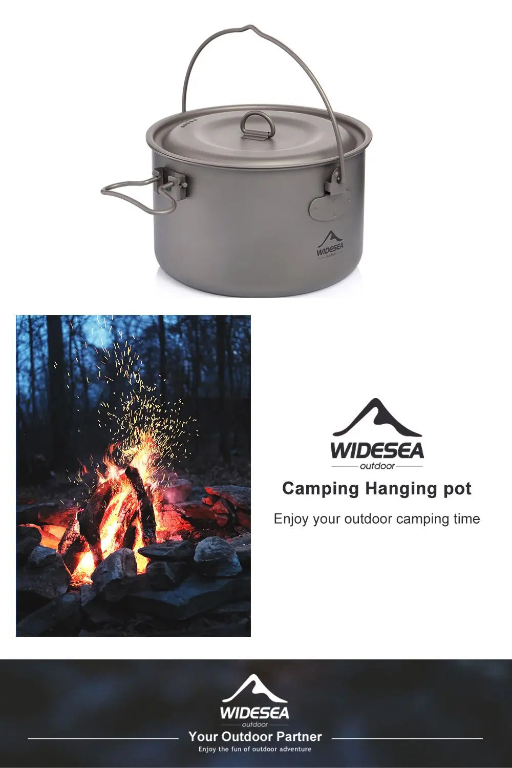 Widesea Camping Tableware Titanium Cookware Set Tourism Cauldron Outdoor Cooking Pot Frying Pan Picnic Kitchen Hiking Trekking