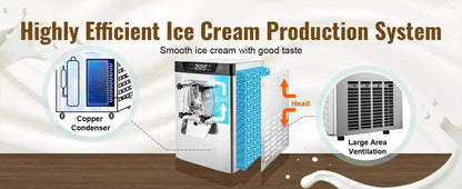 Commercial Ice Cream Machine 1400W 20/5.3 Gph Hard Serve Ice Cream Maker with LED Display Screen Auto Shut-Off Timer - MarvelouStoree