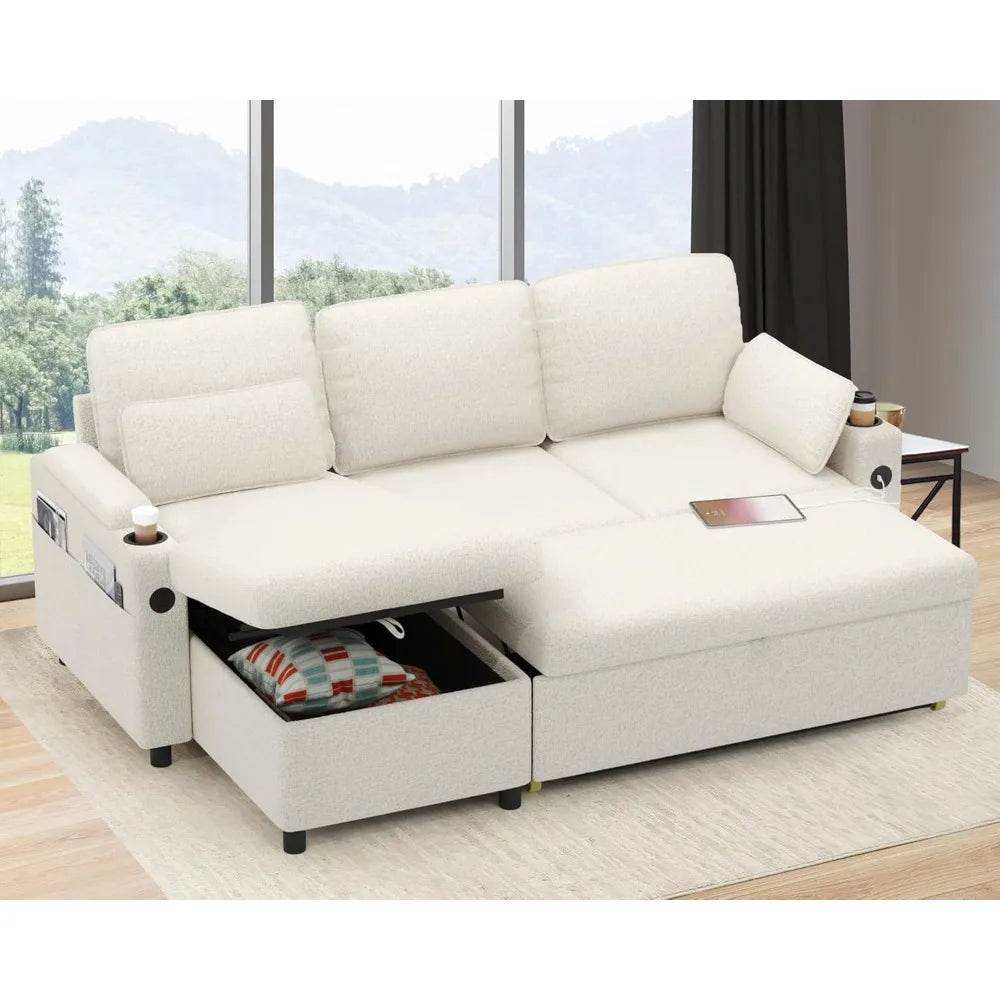 Sofa Bed Sleeper Pull Out 2 in 1 Sectional Sleeper Sofa Couches with Storage,USB, Cup Holder,Pullout Sectional Couches - MarvelouStoree