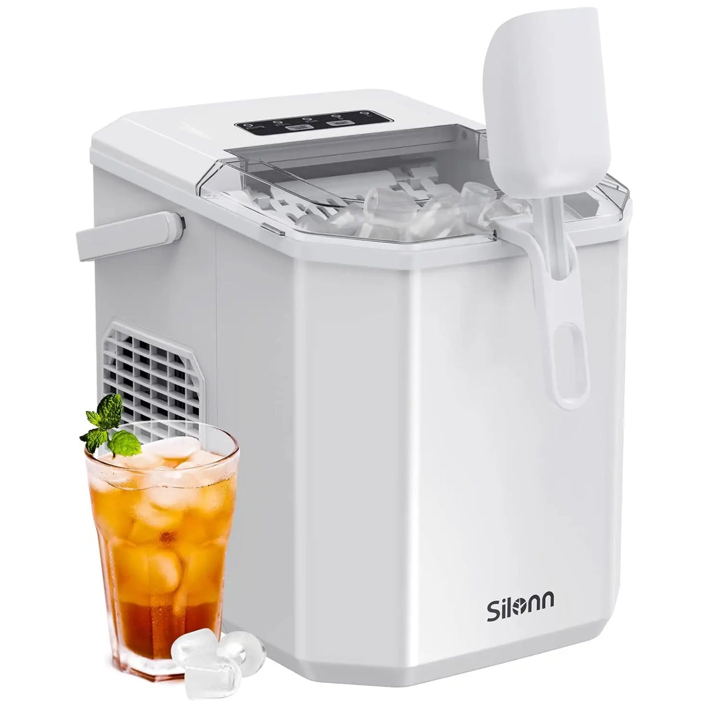 Silonn Nugget Ice Maker Countertop, Pebble Ice Maker with Soft Chewable Ice, One-Click Operation Ice Machine with Self-Cleaning