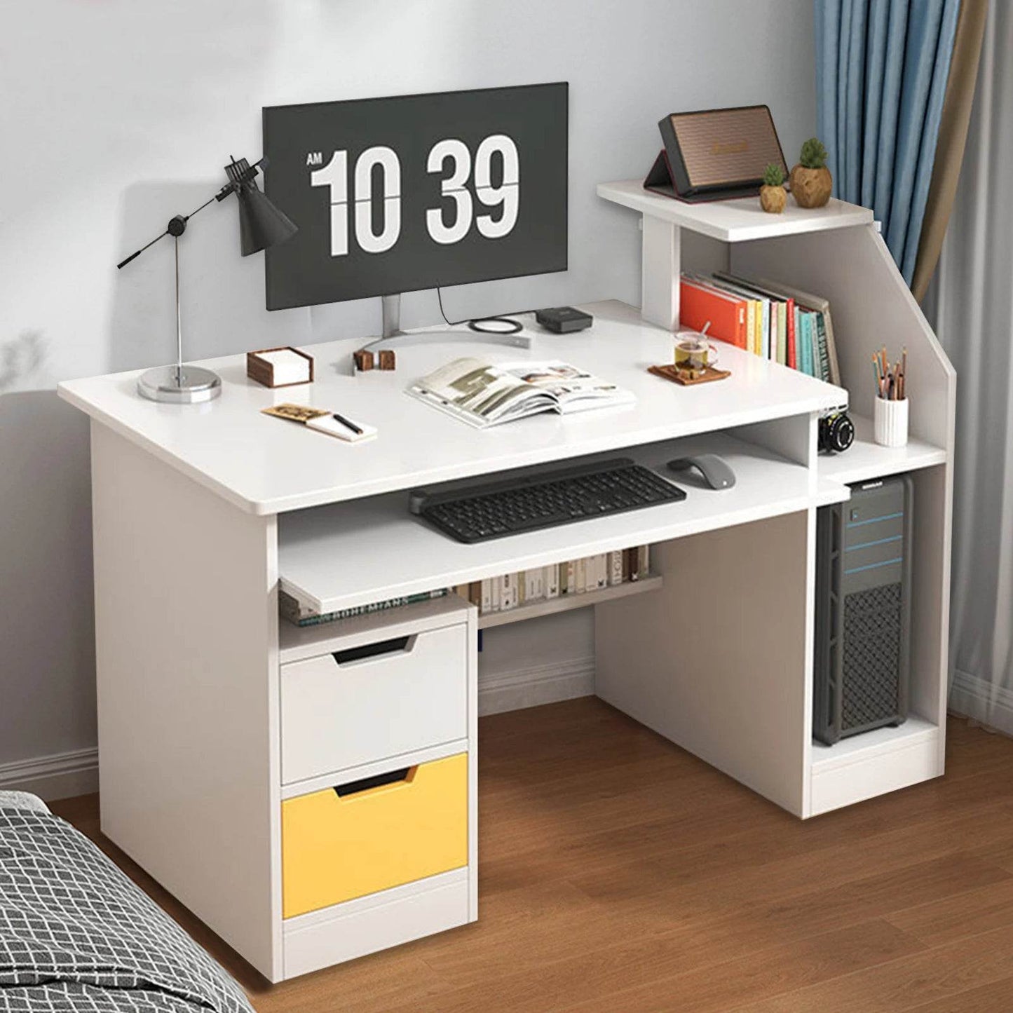 Room Desk Study White Multipurpose Home Office Computer Writing Desk Furniture Table Desks Reading Gaming Desktop Bedroom Wood - MarvelouStoree