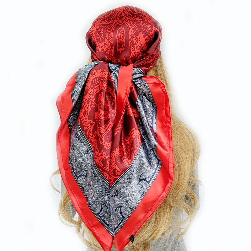 new 90*90cm fashion Silk Scarf Scarftop Headwraps Women Vintage Four Seasons Hair Scarve Hijab Foulard Bandana Femme Headscarf