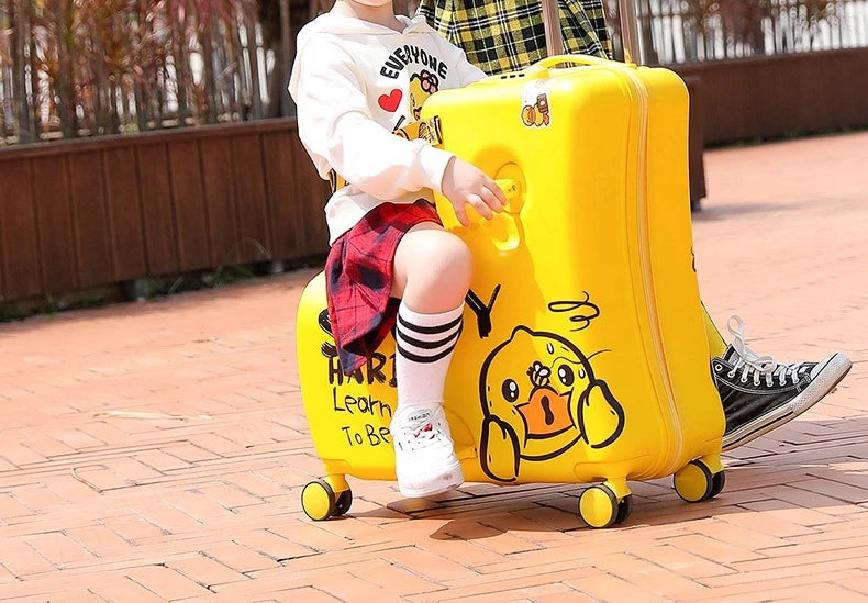 Cute Pony Cartoon Children Suitcase Duck Pattern Ride on Luggage Case 20 24 inch Cabin Carry-on Suitcase TSA Lock