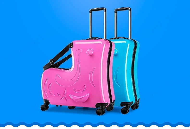 Cute Pony Cartoon Children Suitcase Duck Pattern Ride on Luggage Case 20 24 inch Cabin Carry-on Suitcase TSA Lock