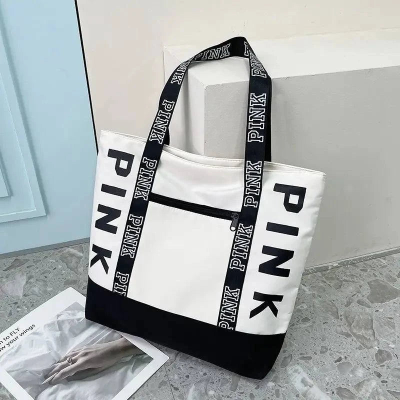 2024 New Korean Fashion Shoulder Bag Trend Letter Bag Printed Bag Color Contrast Letter Strap Handbags Large Capacity Tote