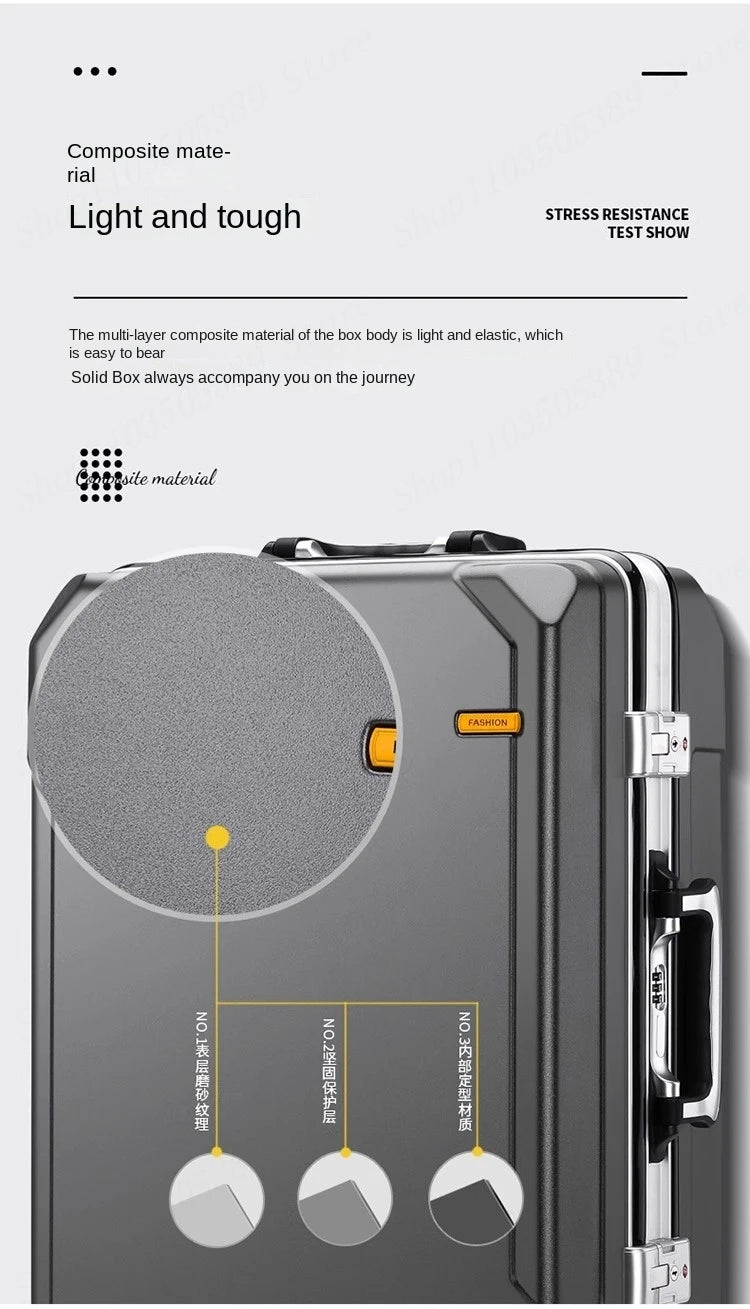 High Quality Suitcase Zipper Travel Bag with Wheels Trolley Case Password Lock Carrry-on Luggage Aluminum Frame 20 24 28 Inch