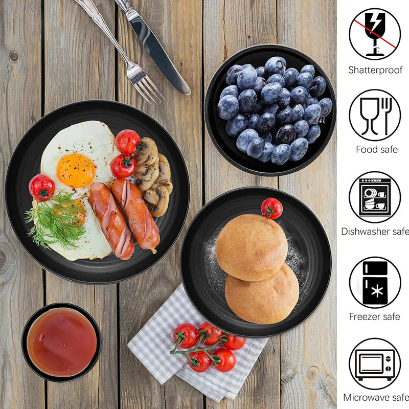 4pcs/16pcs Black pp cutlery set Plate Spitting dish bowl cup cutlery outdoor camping party