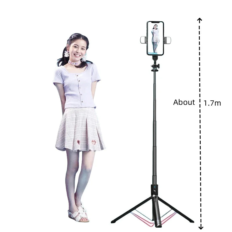 Selfie Stick 1.8m Lengthen Phone Tripod Portable Telescopic Pole Wireless Bluetooth Tripod Stand with Remote Control warranty