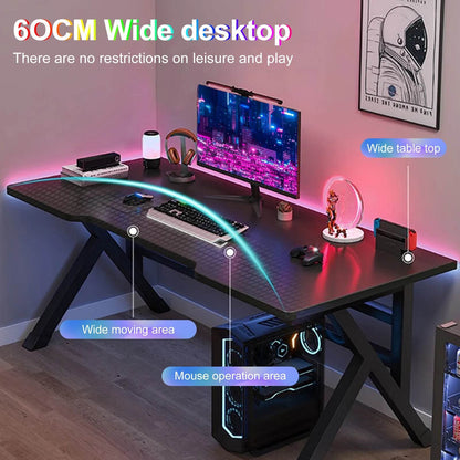 Gaming Desk, Ergonomic Computer Game Table with X-shaped Steel Legs, Sturdy PC Workstation Desk for Home Office with Cable Holes - MarvelouStoree