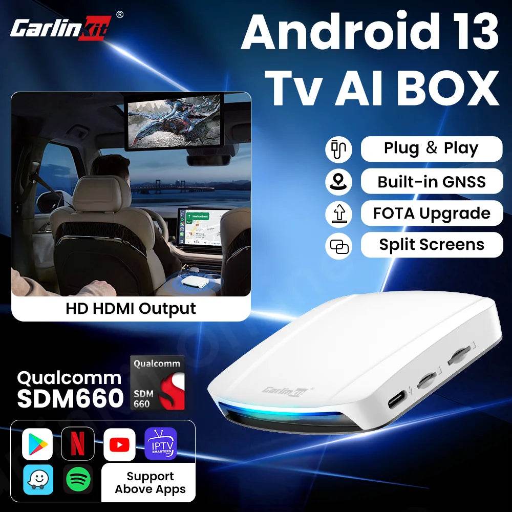 Carlinkit UHD TV Box Android 13.0 Qualcomm 8-Core Wireless CarPlay & Android Auto Adapter Support 4K HD Video Output Onlie Video - MarvelouStoree