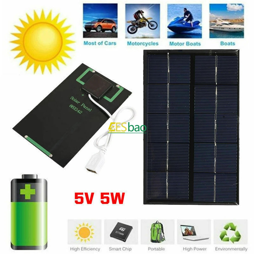 Wholesale Solar Panel USB Waterproof Outdoor Hiking Camping Portable Battery Mobile Phone Charging Bank Charging Panel