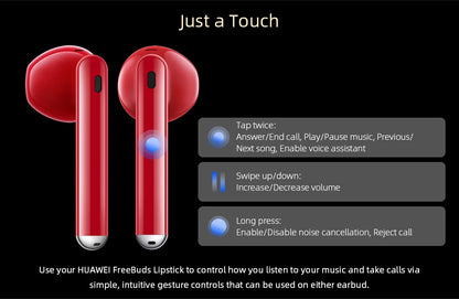 Huawei FreeBuds Lipstick Headphone Original High Resolution Sound Air-Like Comfort Open-Fit Active Noise Cancellation 2.0 Red