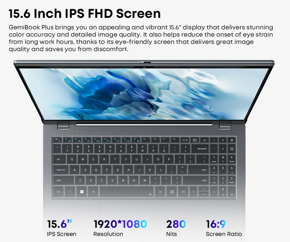 CHUWI GemiBook Plus Laptop 15.6" Intel N100 Graphics for 12th Gen 1920*1080P 16GB RAM 512GB SSD With Cooling Fan Windows 11