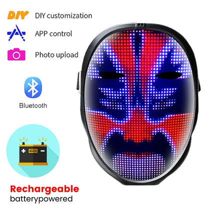 LED Glow Mask With Gesture Sensing RGB Full Color Variable Face DIY Photo Animated Editing Maske Halloween Gift For Party Rave