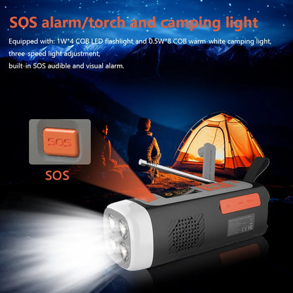 4500mAh Emergency AM/FM/SW Radio BT Speaker USB C/Solar/Hand Crank Charging Portable Radio with Flashlight SOS Alarm for Camping