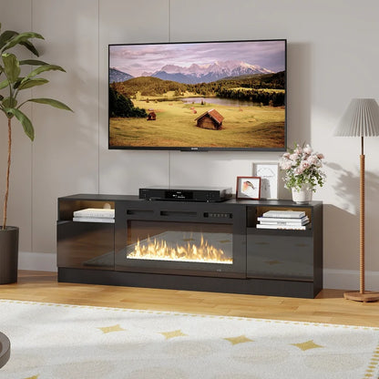 Fireplace TV Stand Entertainment Center With 36" Fireplace, Wooden TV Stand For TVs Up To 80", Media TV Console With Hig