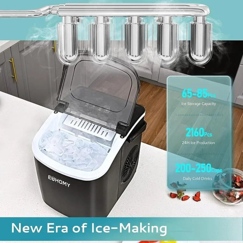 EUHOMY Ice Maker Countertop , 26lbs in 24Hrs, 9 Ice Cubes Ready in 6 Mins, Auto-Cleaning Portable Ice Maker with Basket Scoop