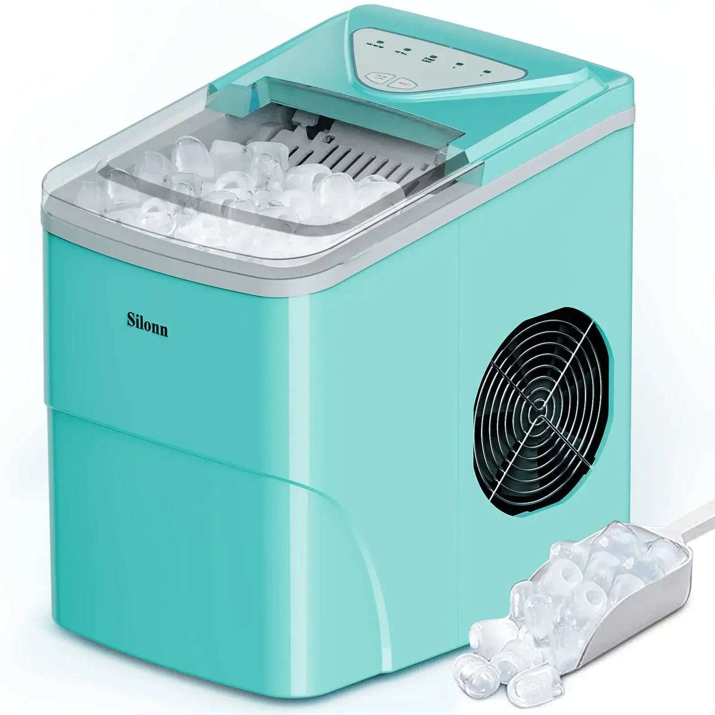 QWSilonn Ice Makers Countertop,9 Cubes Ready in 6 Mins,26lbs in 24Hrs,Self-Cleaning Ice Machine with Ice Scoop and Basket,Green