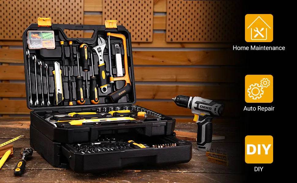 Kit Box Drill Set：Home Mechanic Toolbox with 12V Power Cordless Drill Hand Repair Tools Sets Combo Kits Storage Org - MarvelouStoree