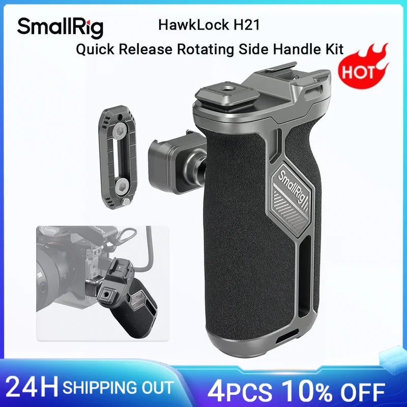 SmallRig HawkLock H21 Quick Release Rotating Side Handle Kit with Universal Slider for Cage Plates, 360° Dual-direction Rotation