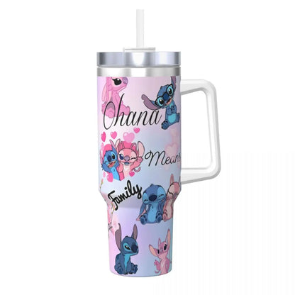 Stainless Steel Tumbler MINISO Stitch Mugs Cup With Straws Travel Cold and Hot Water Bottle Heat Preservation 40oz Thermal Mug