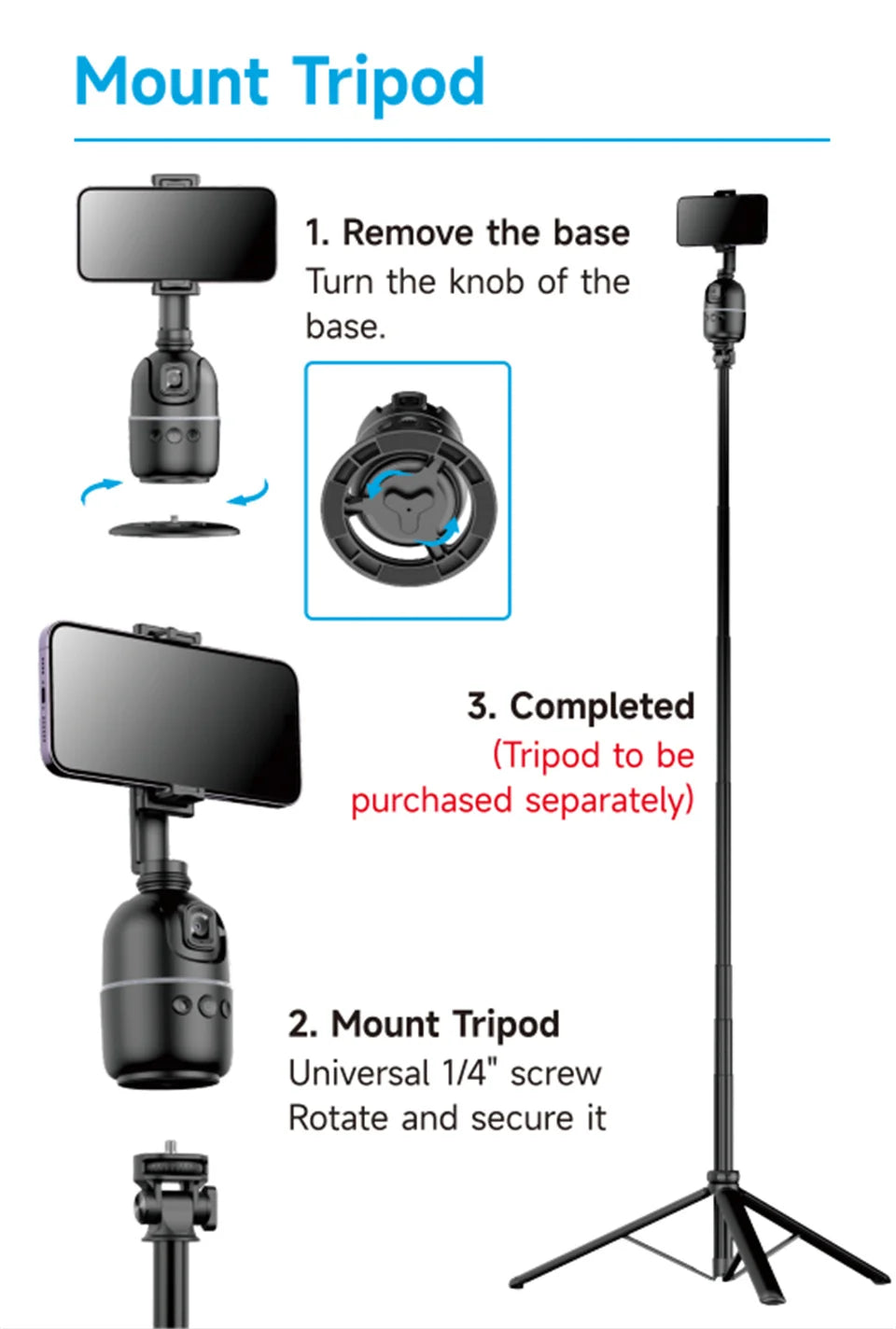 COOL DIER AI Smart Gimbal 360 ° Auto Face Tracking Gimbal All in One Rotation for Smartphone, Video Vlog Stabilizer Phone Holder