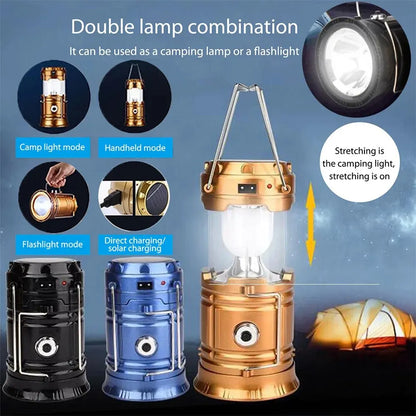 Solar Multifunctional Handheld Camping Lamp Tent Lamp LED Portable Flashlight Portable Waterproof Emergency Powered Work Light