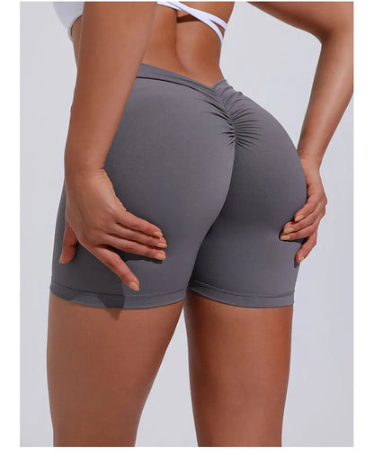 Yoga Shorts Women V Curve Sexy Gym Push Up Shorts Pleated Stretchy  Fitness Tights Cycling Shorts Activewear