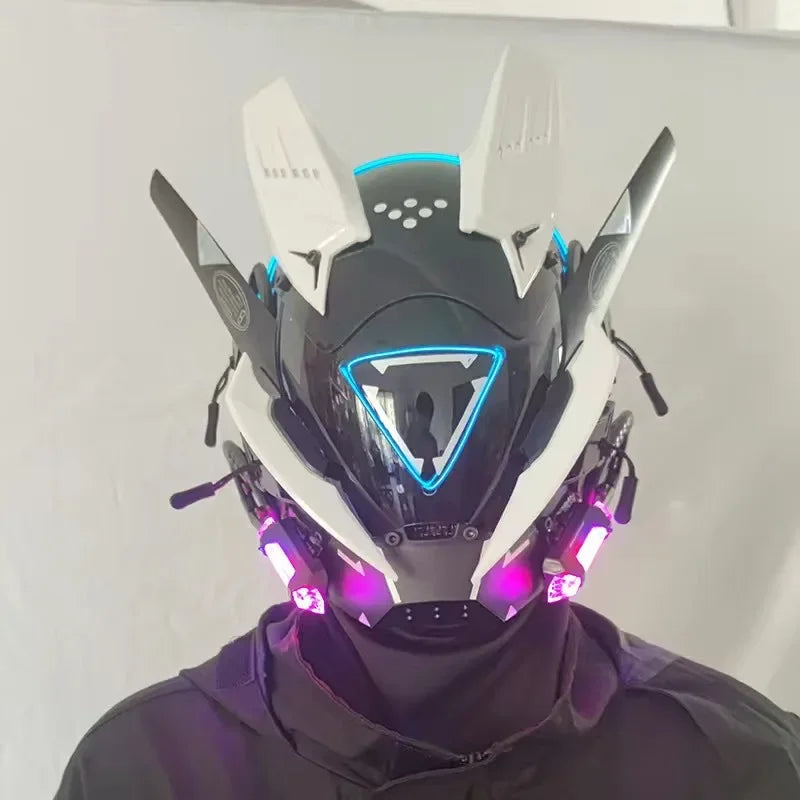 Light Techno Sense Boy Helmet Cosplay Mask  Mascaras Cyberpunk Mask Round Light Wing Braid Triangle Light Festival LED