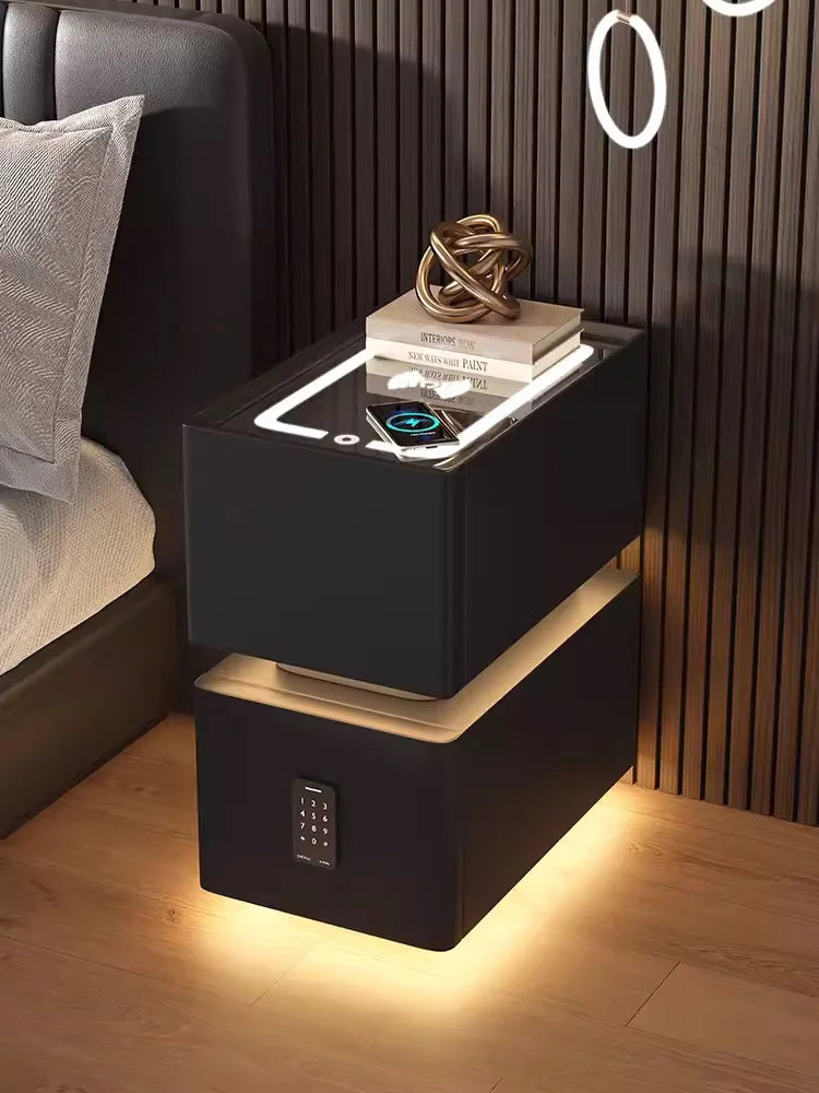 Creative 25cm Smart Bedside Table with Sensor Light Nordic Style Storage Cabinet Bedroom Nightstand with Wireless Charging