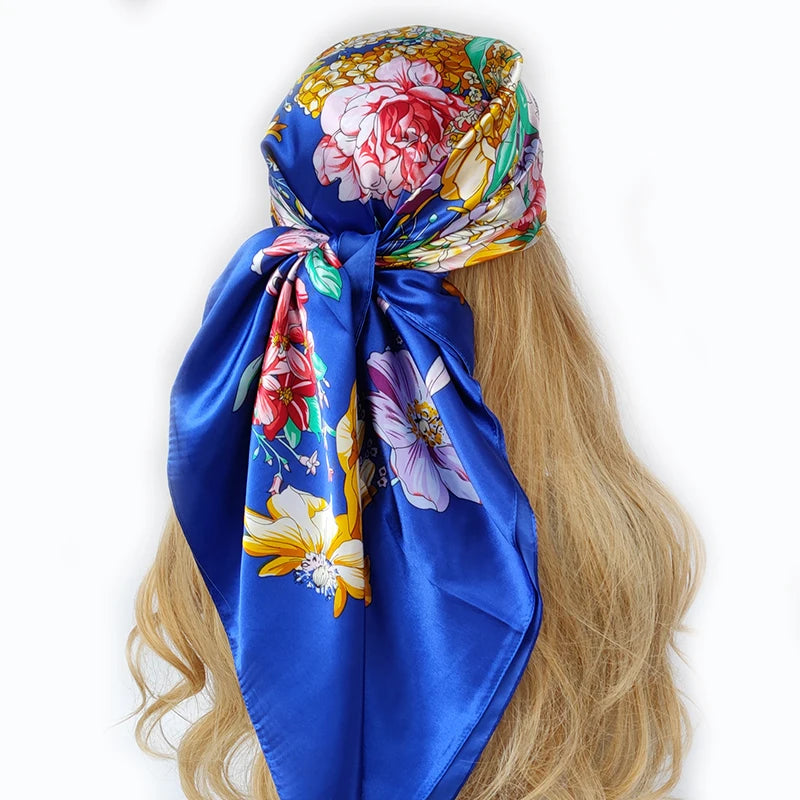 new 90*90cm fashion Silk Scarf Scarftop Headwraps Women Vintage Four Seasons Hair Scarve Hijab Foulard Bandana Femme Headscarf