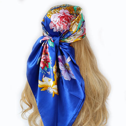 new 90*90cm fashion Silk Scarf Scarftop Headwraps Women Vintage Four Seasons Hair Scarve Hijab Foulard Bandana Femme Headscarf