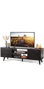 63 in TV Stand for 55/60/65/70 Inch TVs, Modern Entertainment Center with Open Shelves, Wood TV Console with 2 Storage Dra