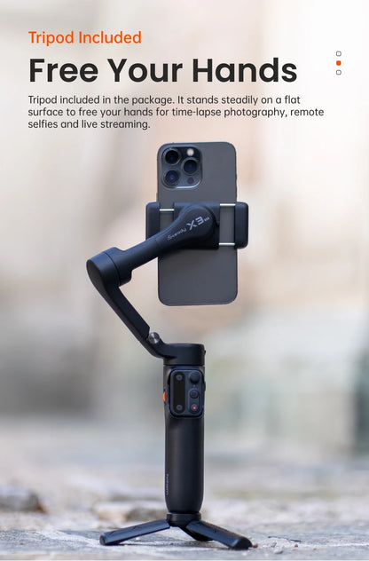 Hohem mobile phone stabilizer iSteady X3 SE  3-Axis Gimbal with Remote Control and Foldable Phone Stabilizer for iPhone/Samsung