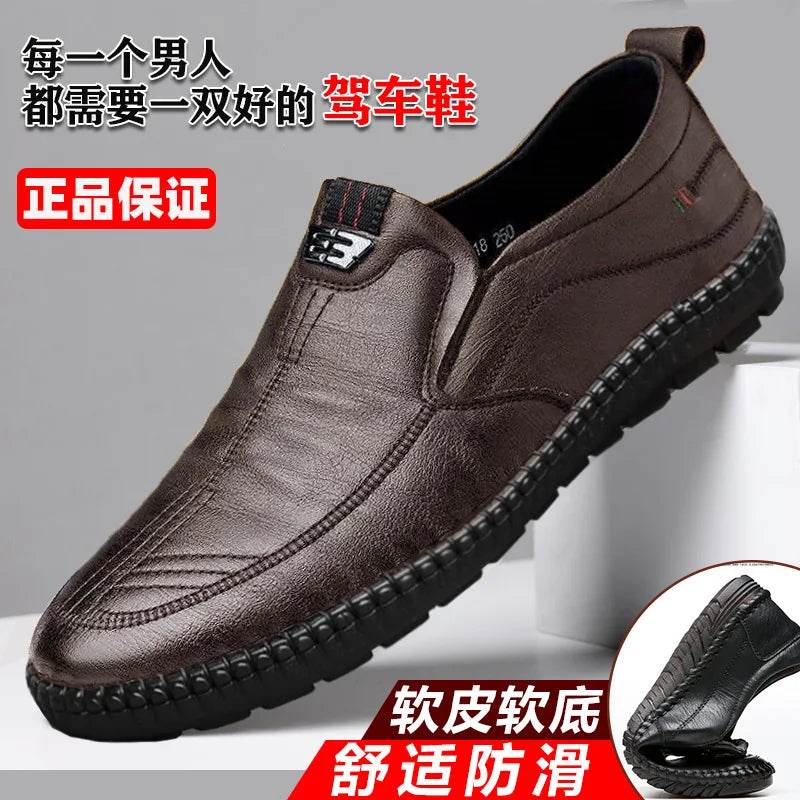 Mens Leather Loafers Non Slip Walking Flats Breathable Outdoor Slip on Casual Shoes for Male Work Office Driving Sneakers2 - MarvelouStoree