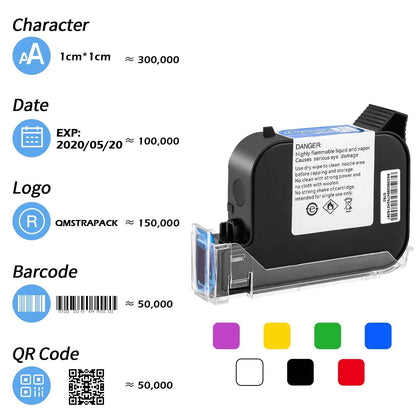 Prime TIJ Cartridge 1/2/3/5PC Online Handheld Inkjet Printer Cartridge 12.7mm Black Fast Drying Water-proof Solvent Ink Original