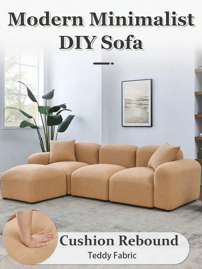 Modular Sectional Sherpa Sofa, Combination Boucle Fabric Couch, Modern Sofa With Lounge Chaise, L-Shape Couch With