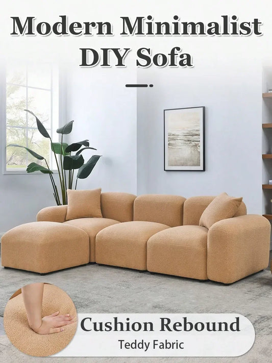 Modular Sectional Sherpa Sofa, Combination Boucle Fabric Couch, Modern Sofa With Lounge Chaise, L-Shape Couch With