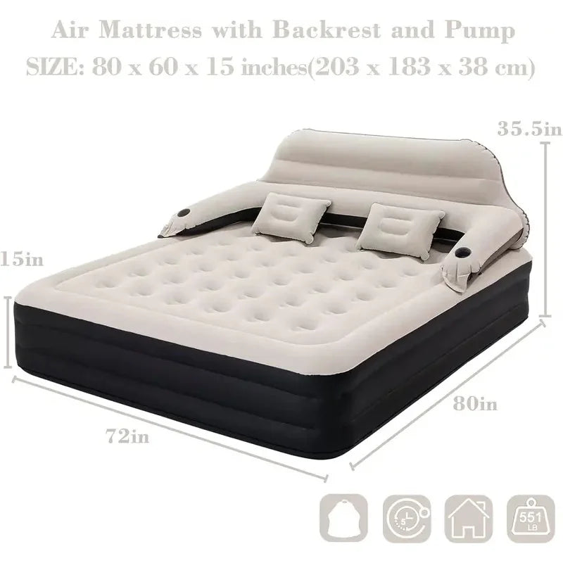 King Size Air Mattress with Headboard and Pump,Blow Up Mattress Inflatable Bed with Pillows