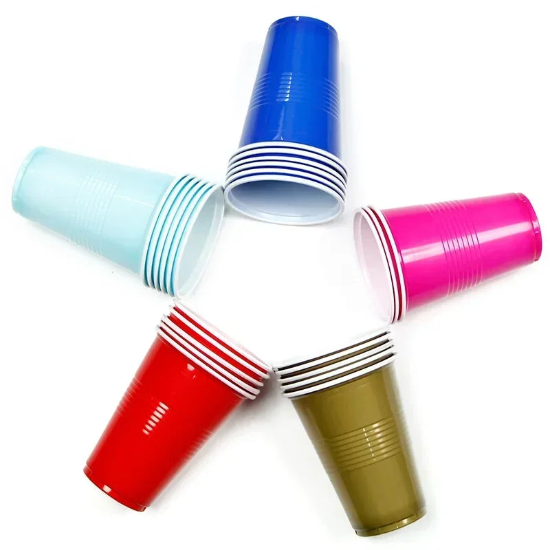 50PCS 16OZ Plastic Party Cups in Red Blue for Drinks, Soda, Punch, Barbecue, Cola or Water Disposable