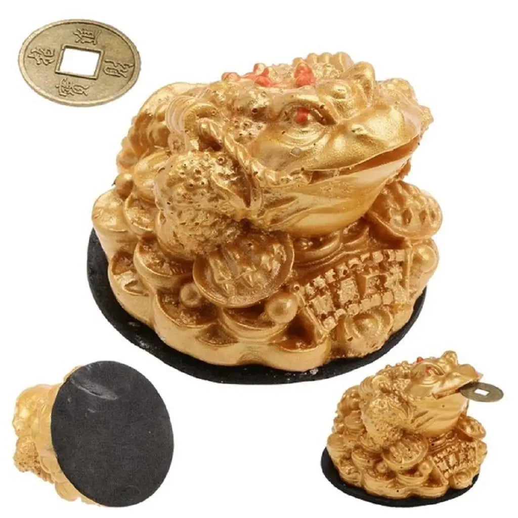 Handcrafted Resin Feng Shui Money Frog (Three Legged Wealth Toad) Statue Amulet