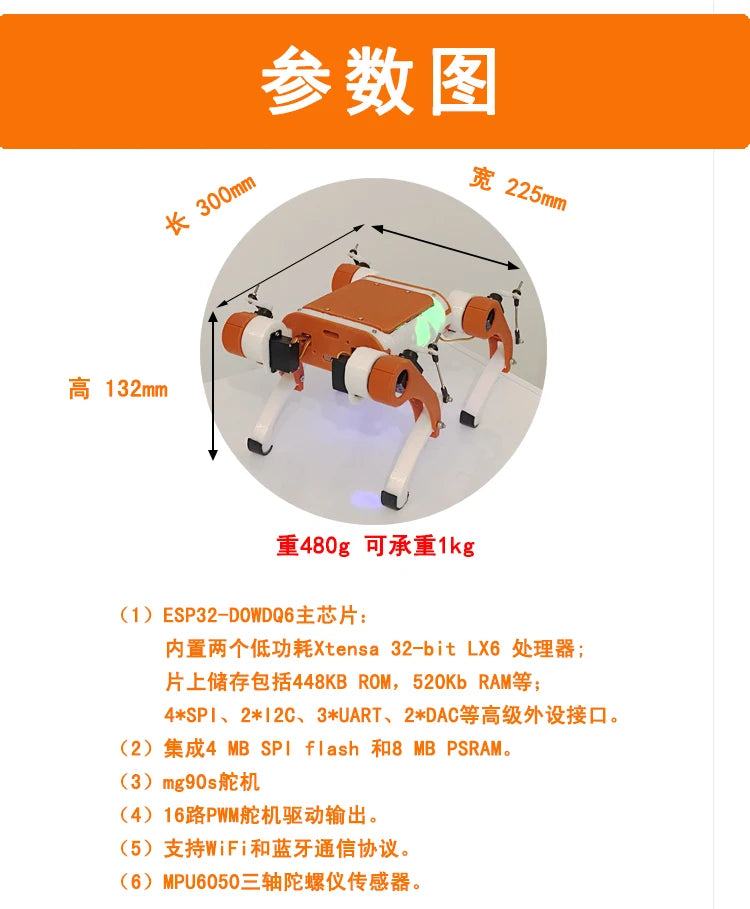 Quadruped robot dog open source project open source mechanical structure robot WiFi RC Control Mechanical Dog DIY Stem project