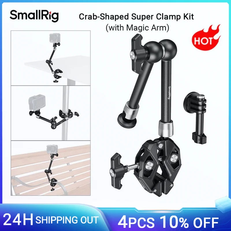 SmallRig Crab-Shaped Super Clamp Kit (with Magic Arm) Adjustable for Action Camera, Monitor, for Table, Tripod Leg -4454