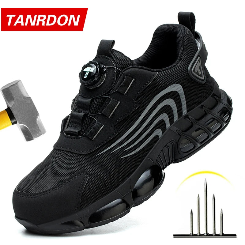 Rotary button new safety shoes for men, anti-impact and anti-piercing work shoes, fashionable men's sports shoes, and safety pro