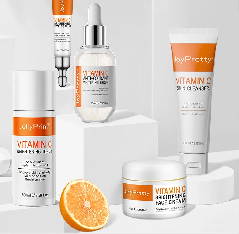 JoyPretty Vitamin C for Face Whitening Dark Spots Removal Cream Skincare Kits Eye Lightening Moisturizing Facial Serum Skin Care