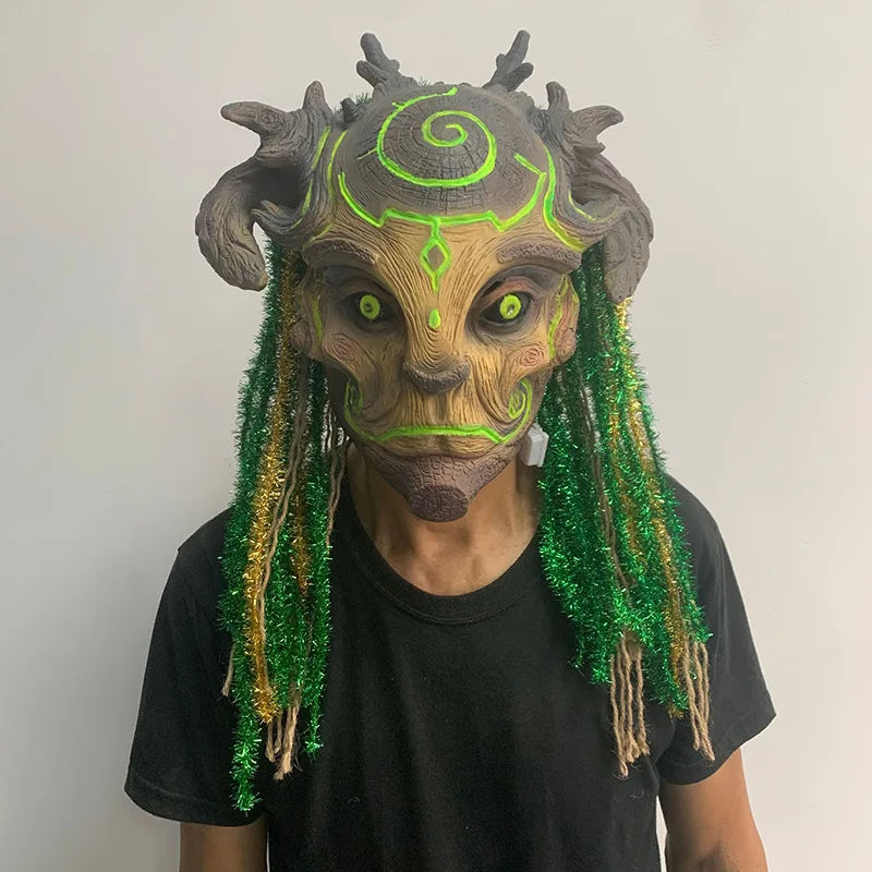 Cyberpunk LED Latex Mask Funny Halloween Glowing Dryad Mask Masquerade Glow In The Dark Cool Mascara for Men's Halloween Decor