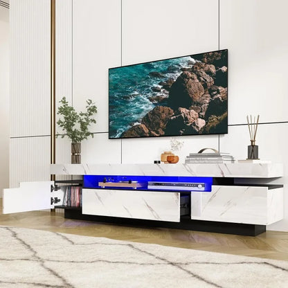 70IN TV Stand for 75/80 inch TV,Modern LED TV Stand for Living Room,High Gloss Entertainment Center with Storage Drawer