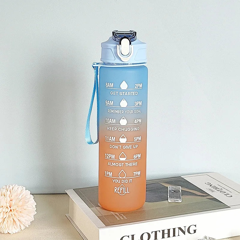 Gradient Color Water Cup, Simple Rope Lifting Space Cup, Student Scale Straw Cup, Sports Water Bottle, High Aesthetic Value